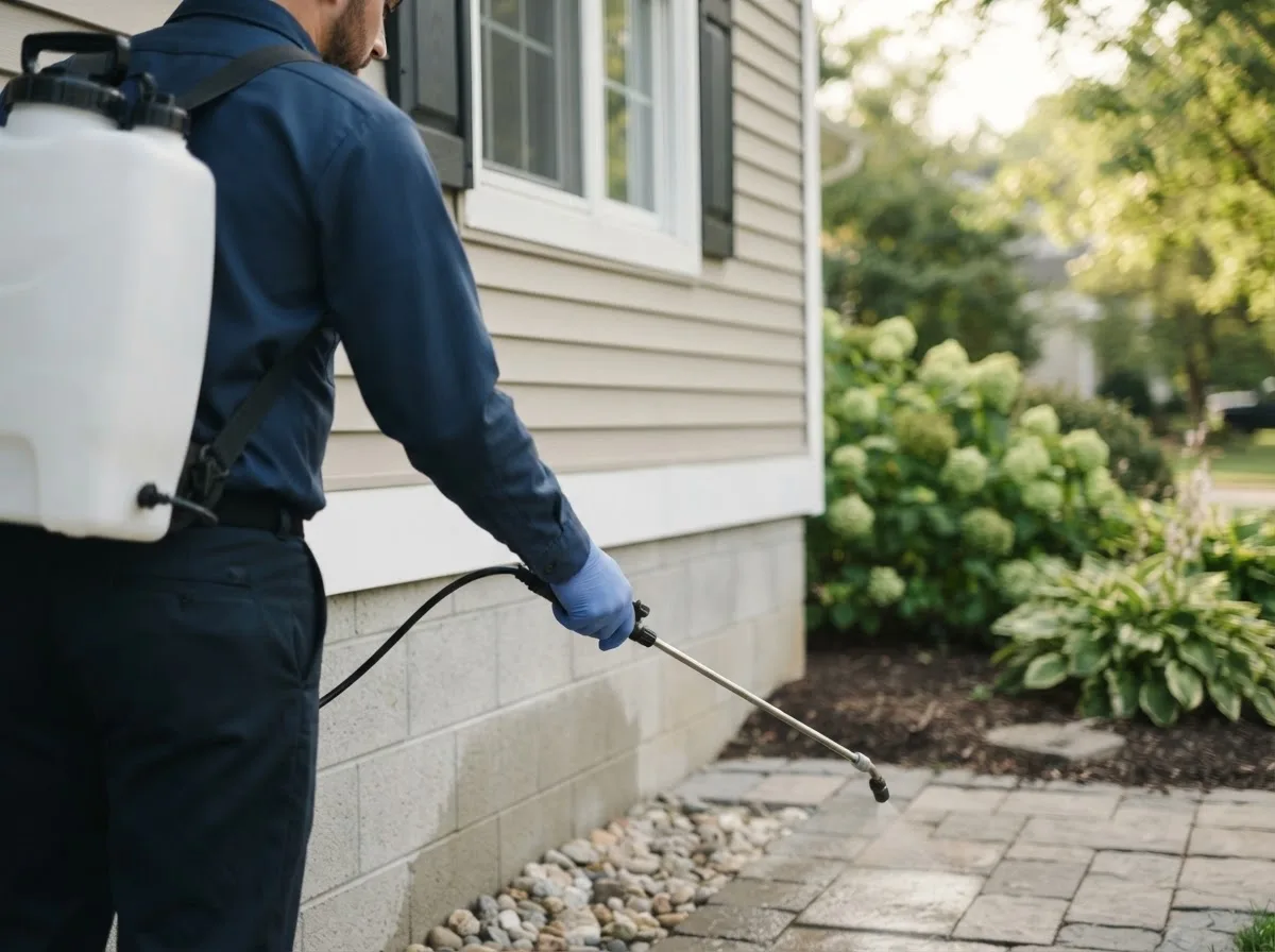 Pest control technician inspecting a home in Barco, NC